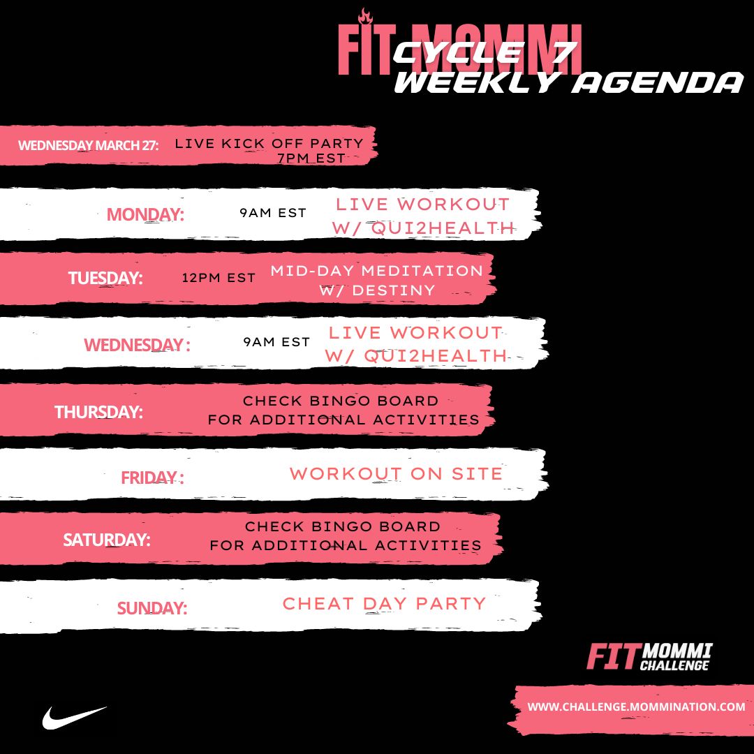 Fit Mommi Challenge Cycle 7 Weekly Agenda